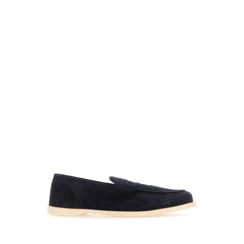 John Lobb Men Navy Blue Suede Pace Loafers